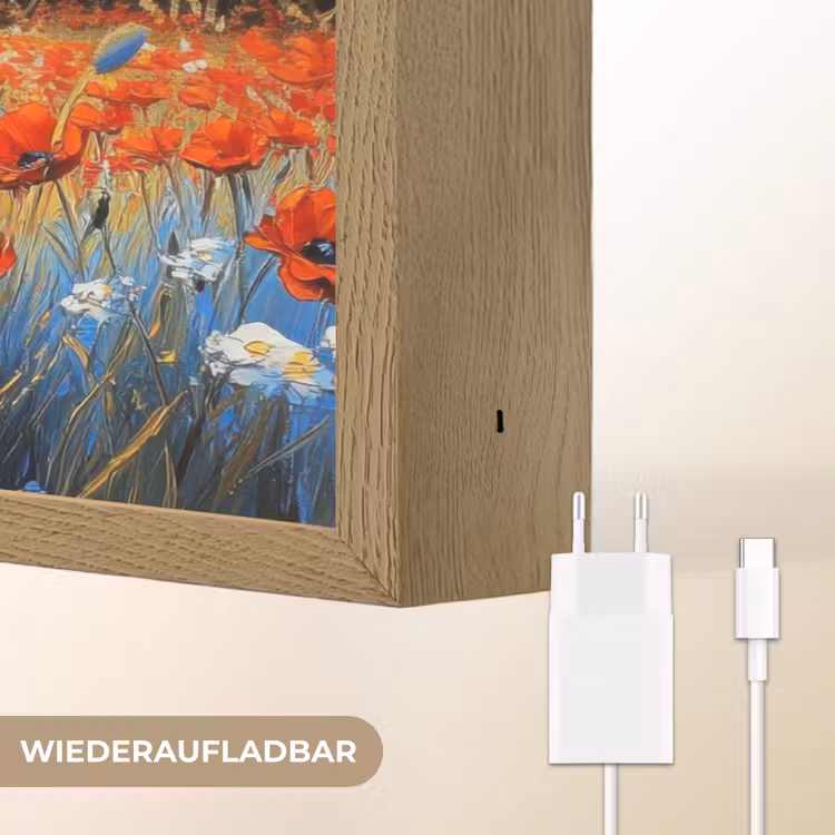 Klaproos - Bloemenveld - Kleurrijk Light Box met batterij (Wandlamp) middel -USP_websiteoplaadbaarDE