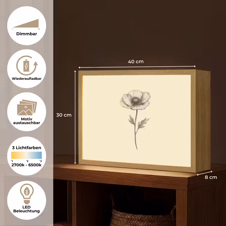 Klaproos - Illustratie - Zwart Light Box met batterij (Wandlamp) middel -USP_websiteoverzichtDE