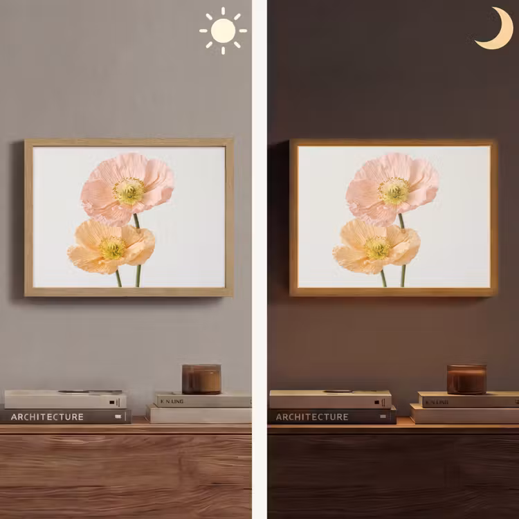 Papavers - Botanisch - Roze Light Box met batterij (Wandlamp) middel -sfeer3