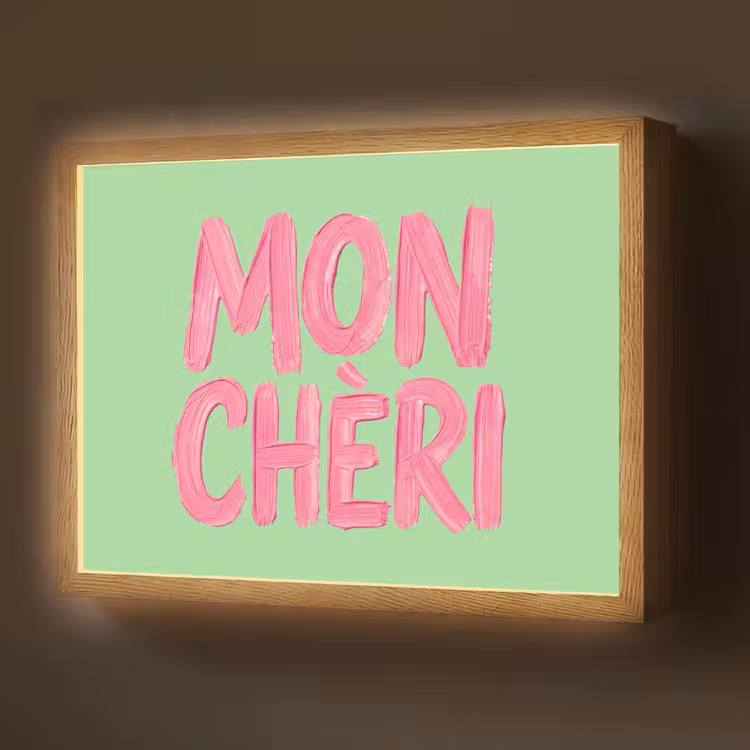 Mon cheri - Groen - Roze Light Box met batterij (Wandlamp) middel -z3d_website