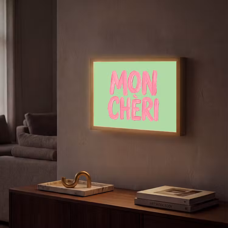 Mon cheri - Groen - Roze Light Box met batterij (Wandlamp) middel -sfeer1