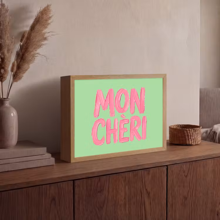 Mon cheri - Groen - Roze Light Box met batterij (Wandlamp) middel -sfeer2