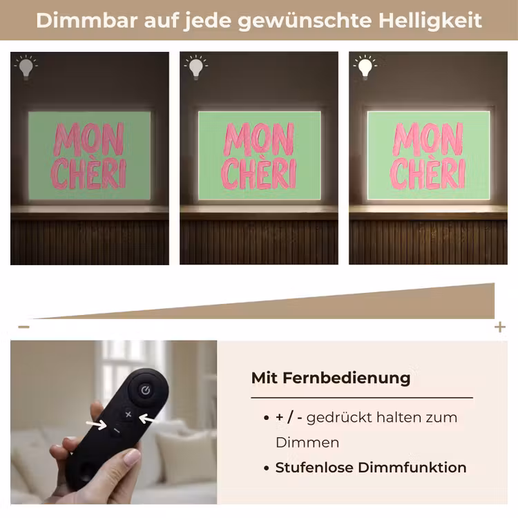Mon cheri - Groen - Roze Light Box met batterij (Wandlamp) middel -USP_dimbaarDE