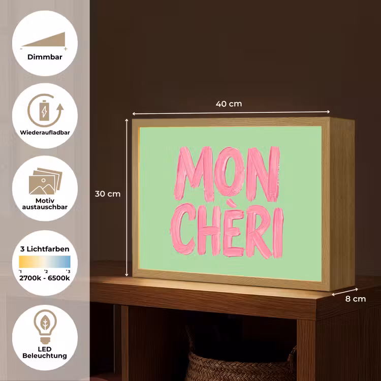 Mon cheri - Groen - Roze Light Box met batterij (Wandlamp) middel -USP_websiteoverzichtDE