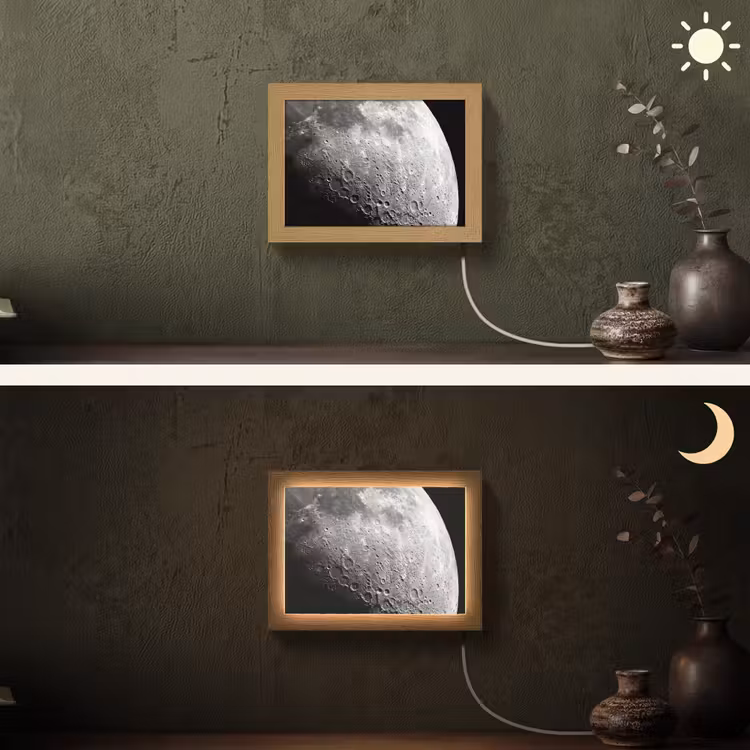 Lightbox - Wandleuchte - Mond – Krater – Weltraum - Maan - Kraters - Ruimte Light Box met kabel (Wandlamp) klein
