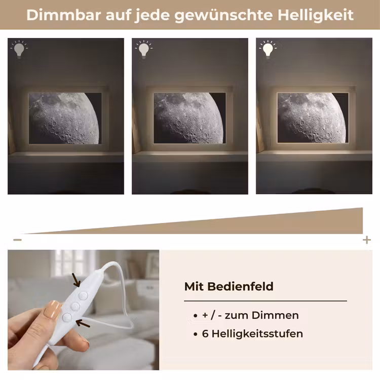 Lightbox - Wandleuchte - Mond – Krater – Weltraum - Maan - Kraters - Ruimte Light Box met kabel (Wandlamp) klein