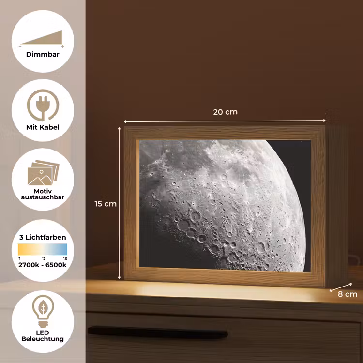 Lightbox - Wandleuchte - Mond – Krater – Weltraum - Maan - Kraters - Ruimte Light Box met kabel (Wandlamp) klein