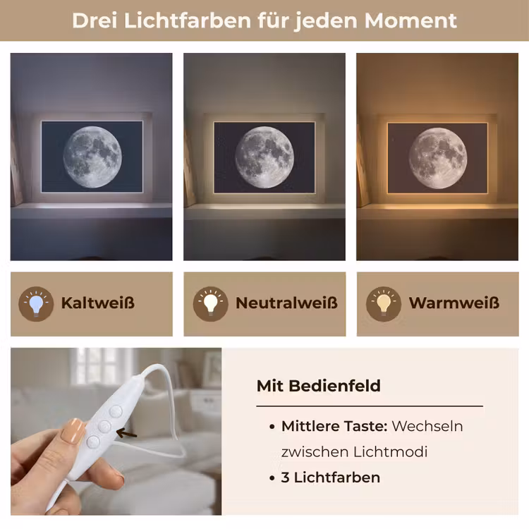 Lightbox - Wandleuchte - Mond – Sterne – Weltraum - Maan - Sterren - Ruimte Light Box met kabel (Wandlamp) klein