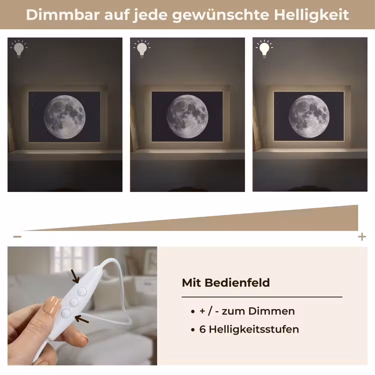 Lightbox - Wandleuchte - Mond – Sterne – Weltraum - Maan - Sterren - Ruimte Light Box met kabel (Wandlamp) klein