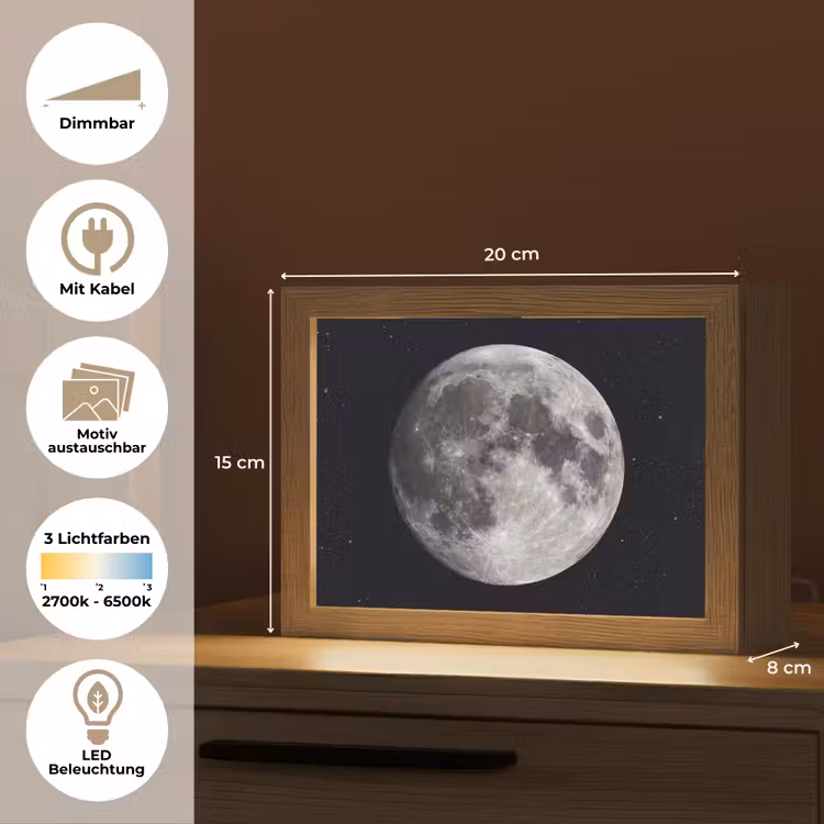 Lightbox - Wandleuchte - Mond – Sterne – Weltraum - Maan - Sterren - Ruimte Light Box met kabel (Wandlamp) klein