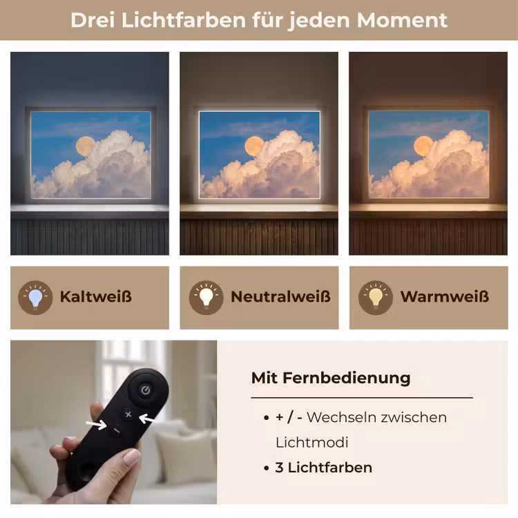 Maan - Wolken - Natuur - Oranje Light Box met batterij (Wandlamp) middel -USP_lichtkleurDE