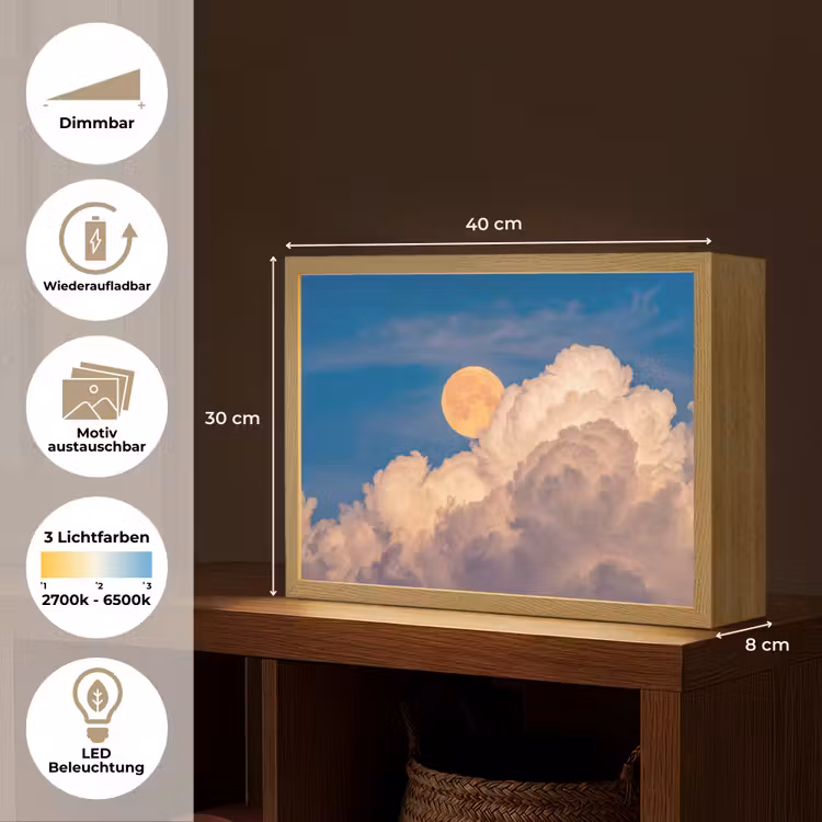 Maan - Wolken - Natuur - Oranje Light Box met batterij (Wandlamp) middel -USP_websiteoverzichtDE