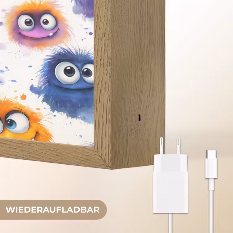 Monstertjes - Aquarel - Kleurrijk Light Box met batterij (Wandlamp) middel 907 -USP_websiteoplaadbaarDE