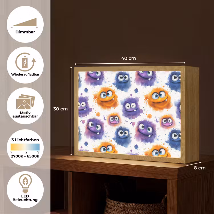Monstertjes - Aquarel - Kleurrijk Light Box met batterij (Wandlamp) middel 907 -USP_websiteoverzichtDE