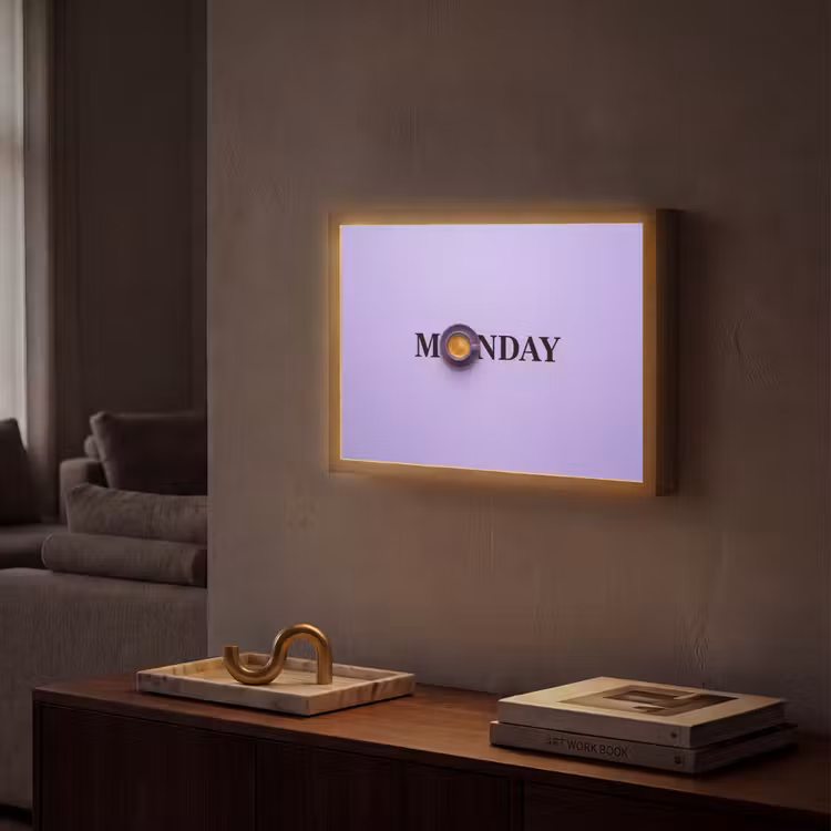 Maandag - Mok - Koffie - Paars Light Box met batterij (Wandlamp) middel -sfeer1