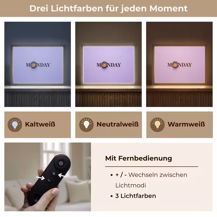 Maandag - Mok - Koffie - Paars Light Box met batterij (Wandlamp) middel -USP_lichtkleurDE