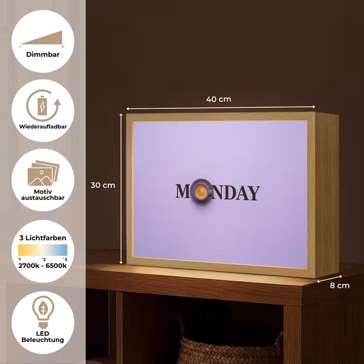 Maandag - Mok - Koffie - Paars Light Box met batterij (Wandlamp) middel -USP_websiteoverzichtDE