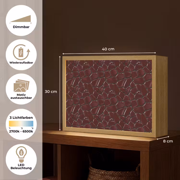 Mozaïek - Tegel - Bordeauxrood Light Box met batterij (Wandlamp) middel 907 -USP_websiteoverzichtDE