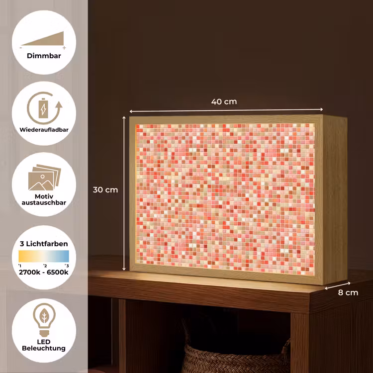 Mozaïek - Tegel - Patroon - Kleurrijk Light Box met batterij (Wandlamp) middel 907 -USP_websiteoverzichtDE