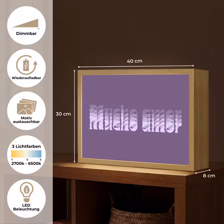 Mucho amor - Paars - Grafisch Light Box met batterij (Wandlamp) middel -USP_websiteoverzichtDE