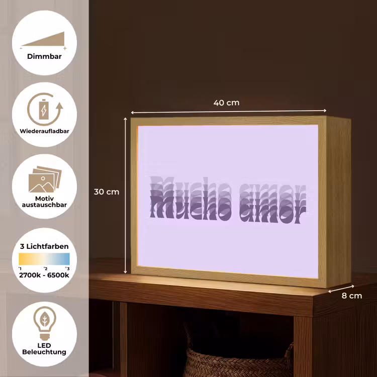 Mucho amor - Paars - Gelaagde letters Light Box met batterij (Wandlamp) middel -USP_websiteoverzichtDE