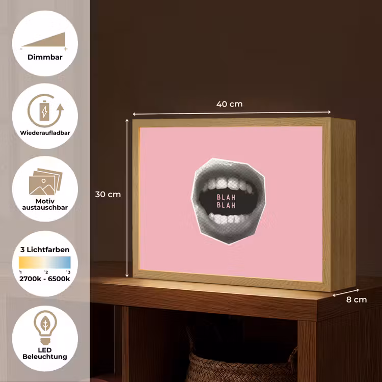 Mond - BLAH BLAH - Roze Light Box met batterij (Wandlamp) middel -USP_websiteoverzichtDE