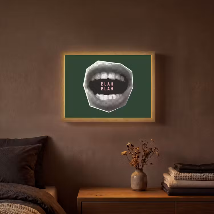 Mond - Groen - Illustratie - BLAH BLAH Light Box met batterij (Wandlamp) middel -sfeer4