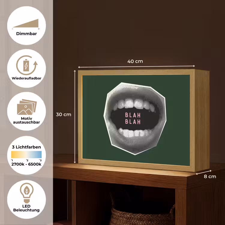 Mond - Groen - Illustratie - BLAH BLAH Light Box met batterij (Wandlamp) middel -USP_websiteoverzichtDE