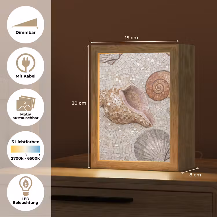 Schelp - Mozaïek - Zee - Beige - Modern Light Box met kabel (Wandlamp) klein -USP_websiteoverzichtDE