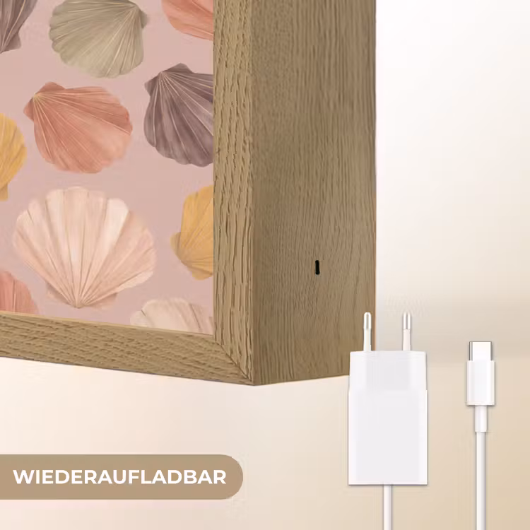 Schelp - Patroon - Zee - Aquarel - Aardetinten Light Box met batterij (Wandlamp) middel -USP_websiteoplaadbaarDE