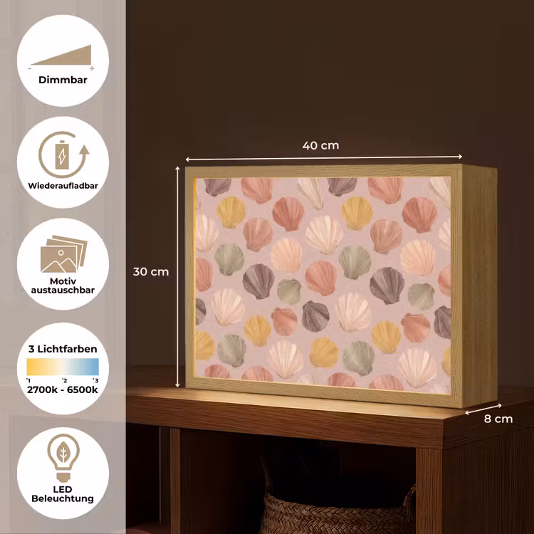 Schelp - Patroon - Zee - Aquarel - Aardetinten Light Box met batterij (Wandlamp) middel -USP_websiteoverzichtDE