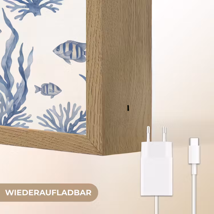 Schelp - Spiraal - Zeeleven - Aquarel - Blauw Light Box met batterij (Wandlamp) middel -USP_websiteoplaadbaarDE