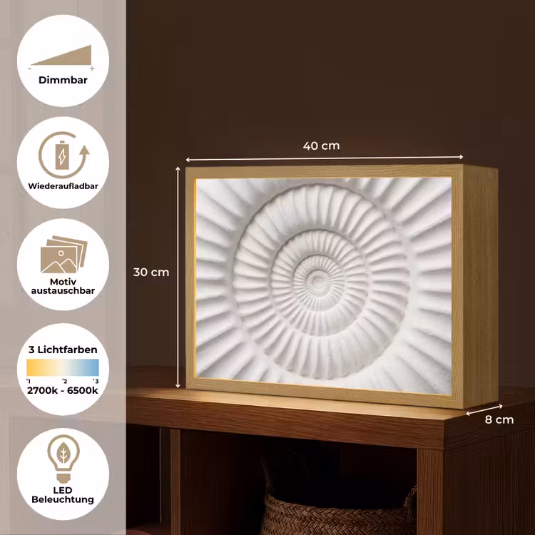 Schelp - Spiraal - Wit Light Box met batterij (Wandlamp) middel -USP_websiteoverzichtDE