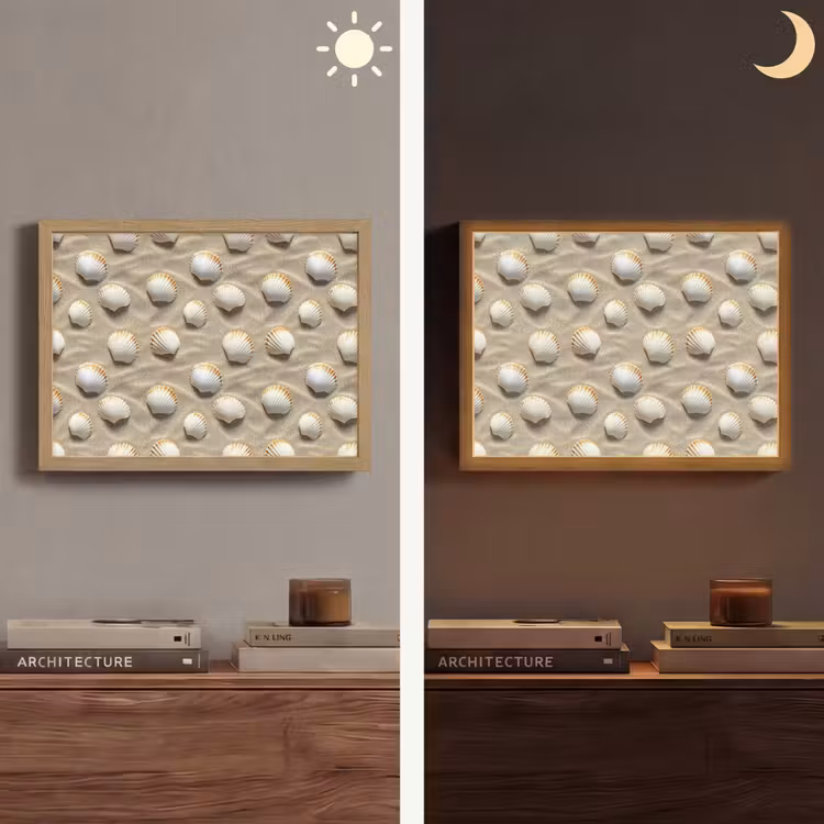 Schelpen - Zand - Maritiem Light Box met batterij (Wandlamp) middel 907 -sfeer3