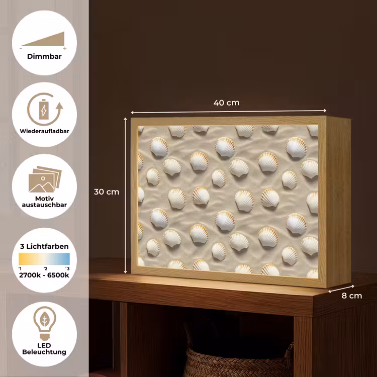 Schelpen - Zand - Maritiem Light Box met batterij (Wandlamp) middel 907 -USP_websiteoverzichtDE