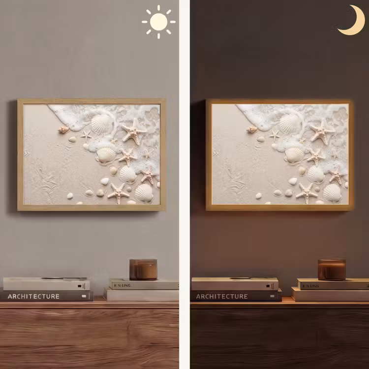 Schelpen - Zeesterren - Strand Light Box met batterij (Wandlamp) middel -sfeer3
