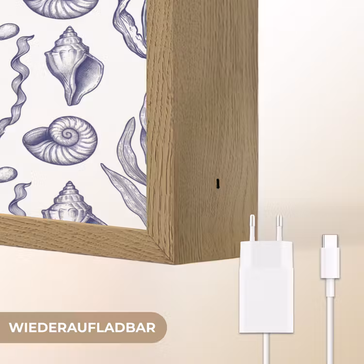 Schelpen - Zeewier - Oceaan - Illustratie - Blauw Light Box met batterij (Wandlamp) middel -USP_websiteoplaadbaarDE