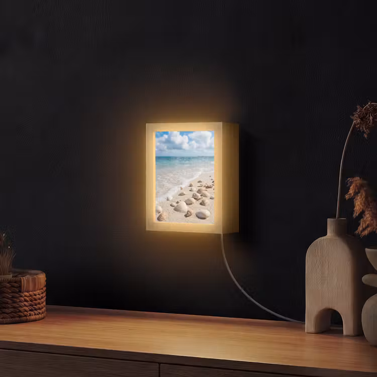 Schelpen - Strand - Natuur - Beige Light Box met kabel (Wandlamp) klein -sfeer1
