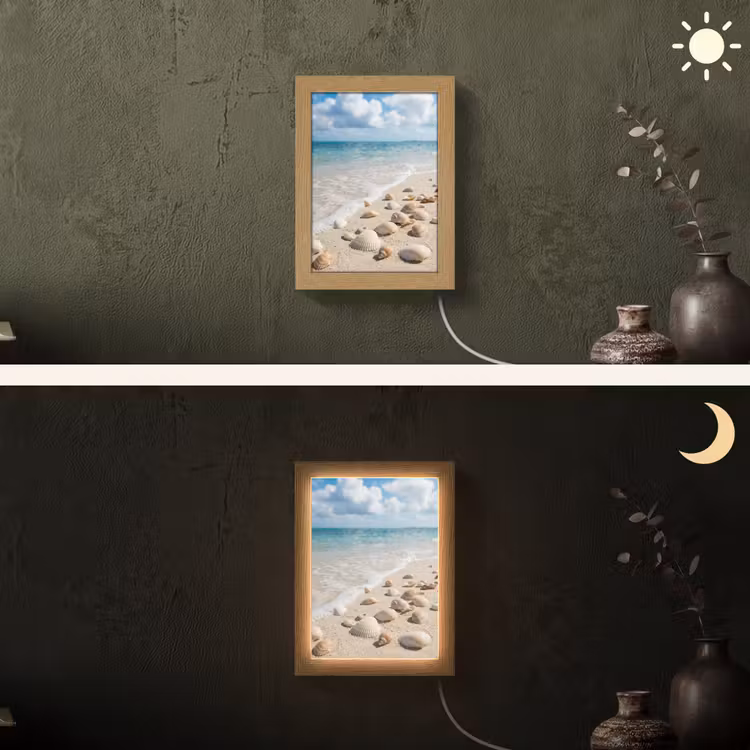 Schelpen - Strand - Natuur - Beige Light Box met kabel (Wandlamp) klein -sfeer3
