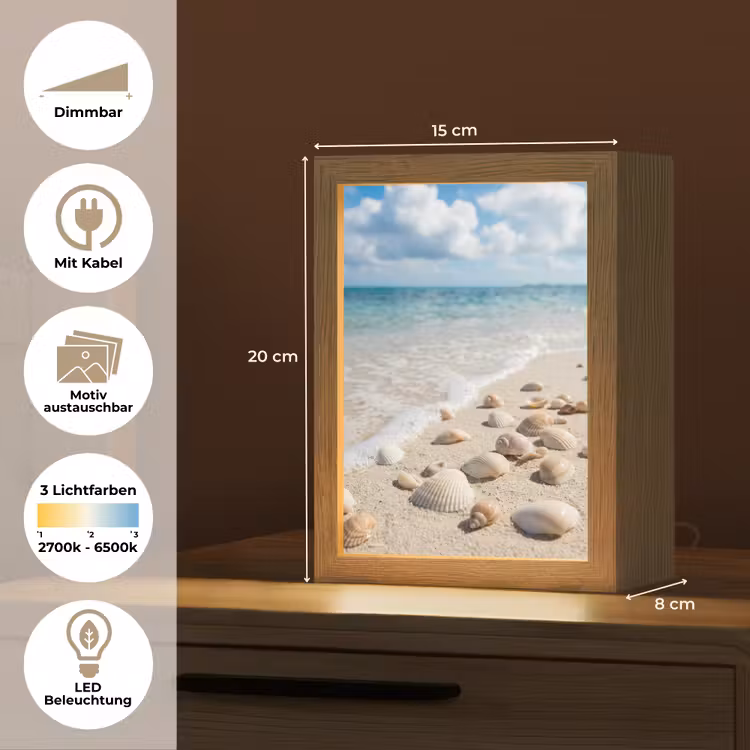 Schelpen - Strand - Natuur - Beige Light Box met kabel (Wandlamp) klein -USP_websiteoverzichtDE