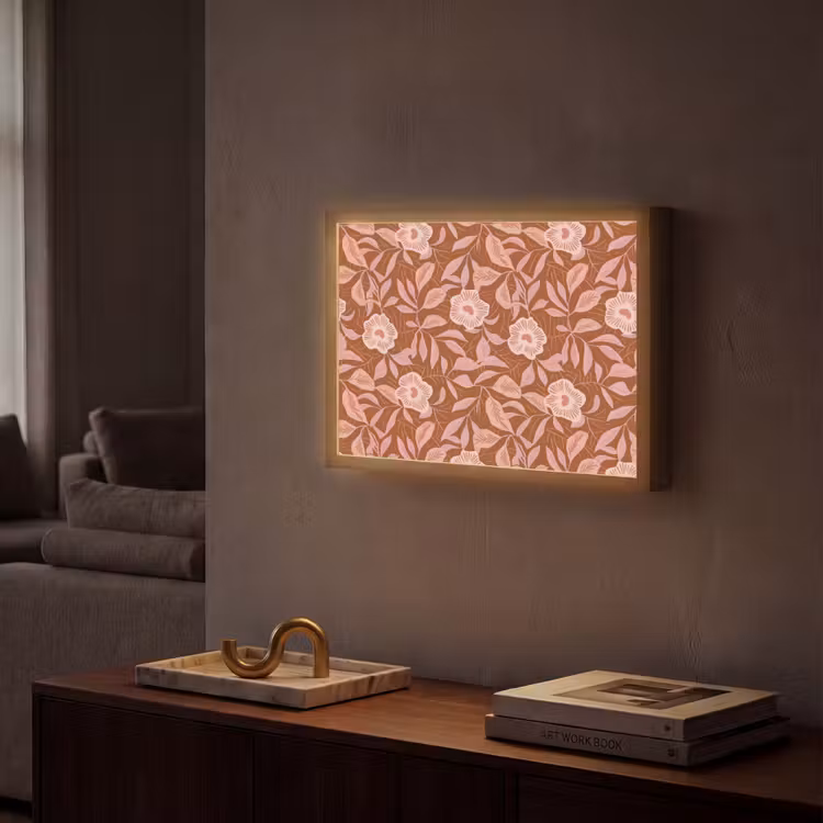Patroon - Bladeren - Terracotta Light Box met batterij (Wandlamp) middel 907 -sfeer1