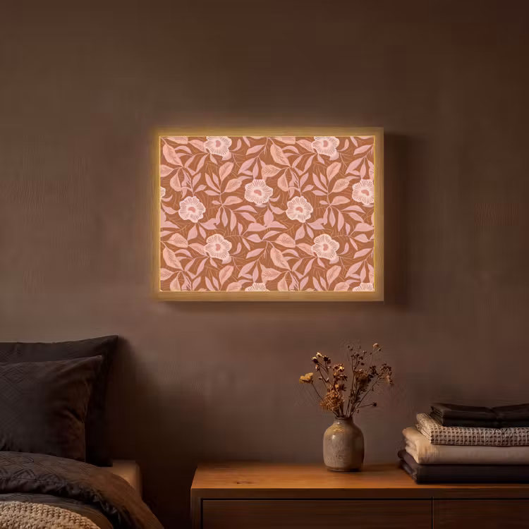 Patroon - Bladeren - Terracotta Light Box met batterij (Wandlamp) middel 907 -sfeer4