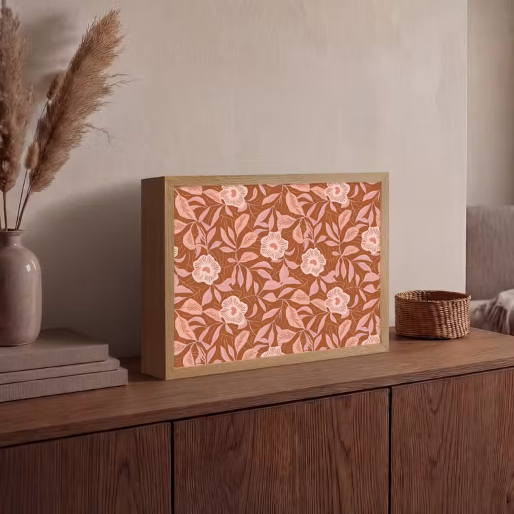 Patroon - Bladeren - Terracotta Light Box met batterij (Wandlamp) middel 907 -sfeer2