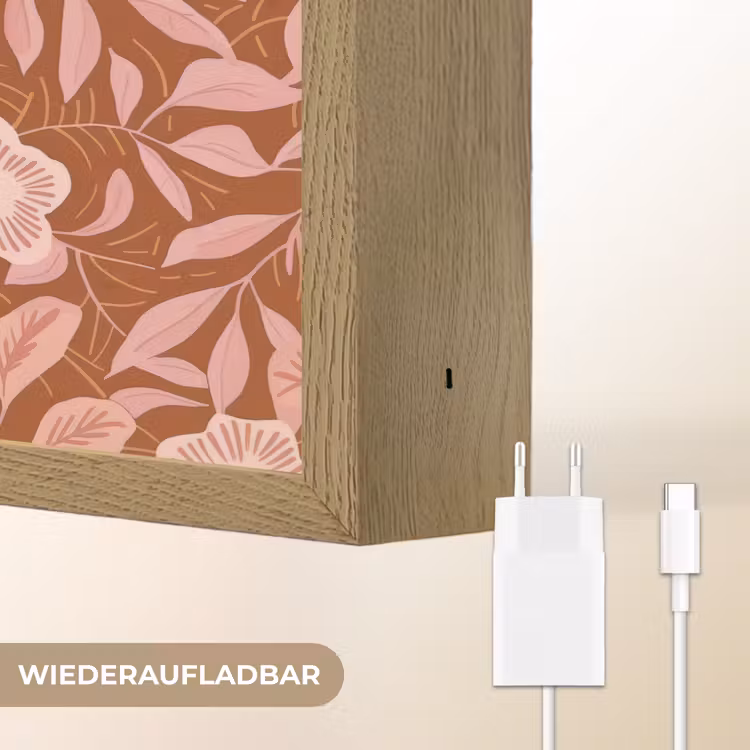 Patroon - Bladeren - Terracotta Light Box met batterij (Wandlamp) middel 907 -USP_websiteoplaadbaarDE