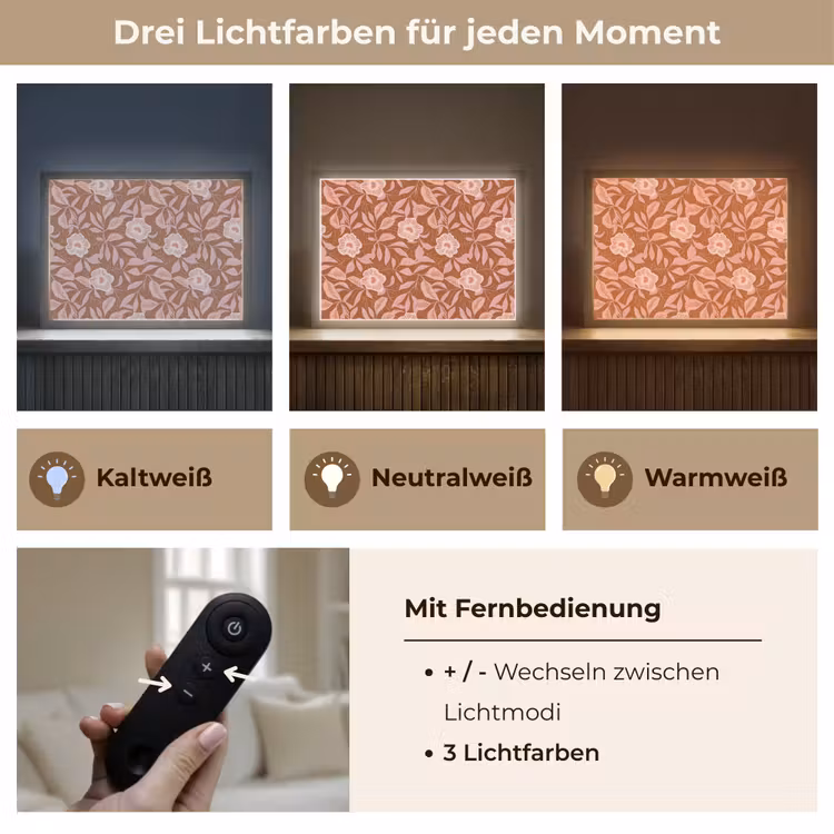 Patroon - Bladeren - Terracotta Light Box met batterij (Wandlamp) middel 907 -USP_lichtkleurDE