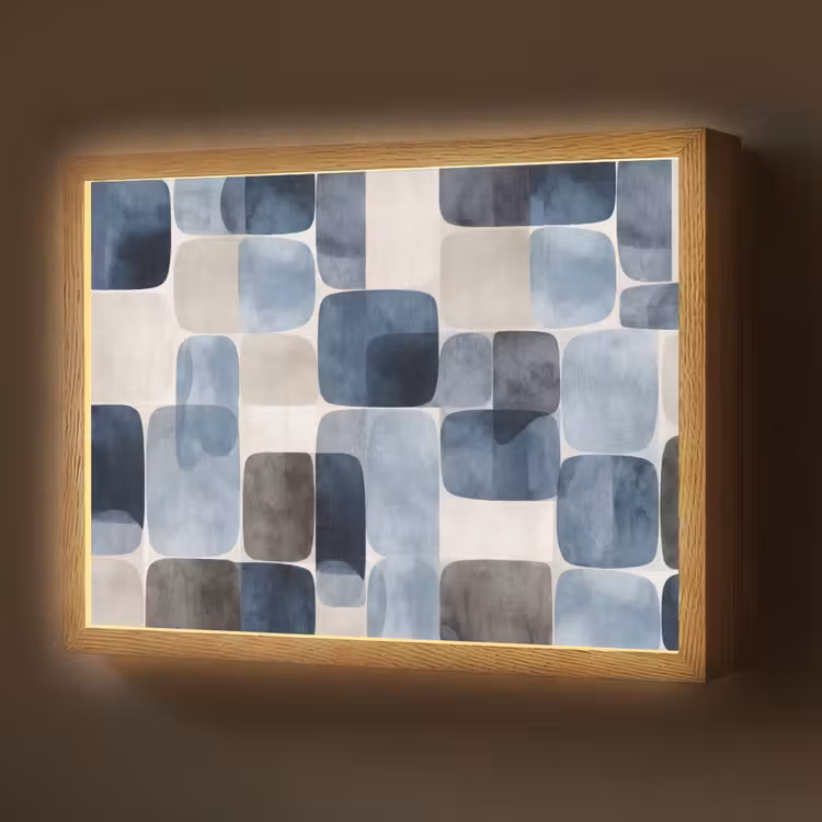 Patroon - Blauw - Vierkanten Light Box met batterij (Wandlamp) middel -z3d_website