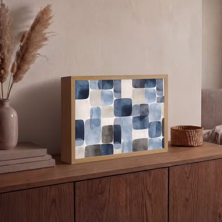 Patroon - Blauw - Vierkanten Light Box met batterij (Wandlamp) middel -sfeer2