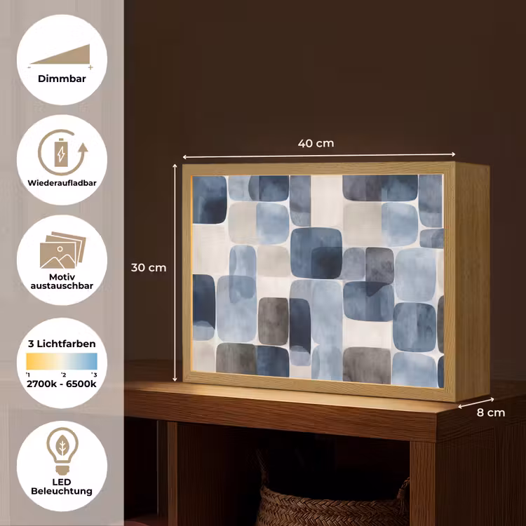 Patroon - Blauw - Vierkanten Light Box met batterij (Wandlamp) middel -USP_websiteoverzichtDE