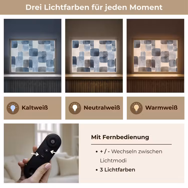 Patroon - Blauw - Vierkanten Light Box met batterij (Wandlamp) middel -USP_lichtkleurDE