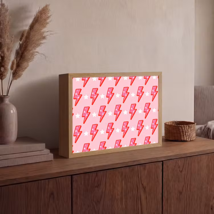 Patroon - Bliksem - Ster - Glitter - Roze Light Box met batterij (Wandlamp) middel -sfeer2